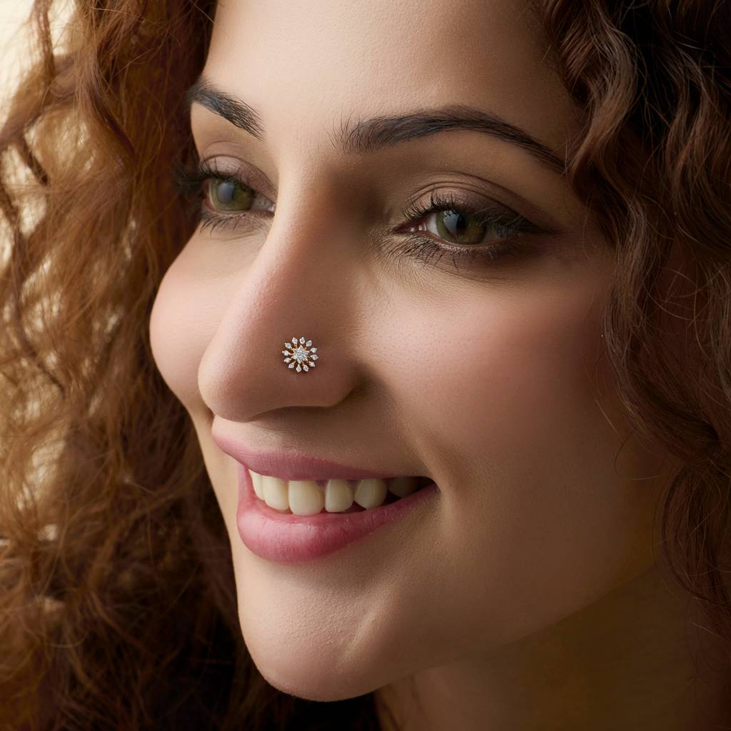 Yuvora Snow Flakes 14K Gold  Lab Grown Diamond Nose Pin For Women | Bis Hallmarked : DIANP1002-14YG-IS