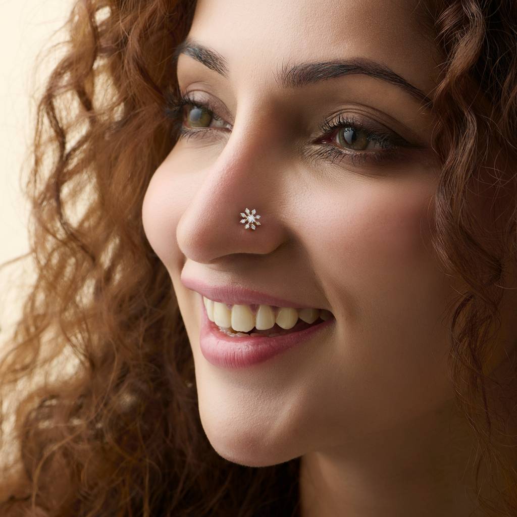 Yuvora Stellar Burst Star Inspired  14K Gold  Lab Grown Diamond Nose Pin For Women | Bis Hallmarked : DIANP1004-14YG-IS