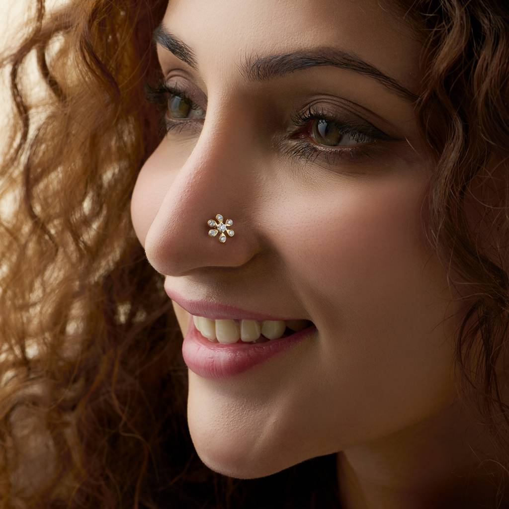 Yuvora Garden  And Galaxy 14K Gold  Lab Grown Diamond Nose Pin For Women | Bis Hallmarked : DIANP1006-14YG-IS