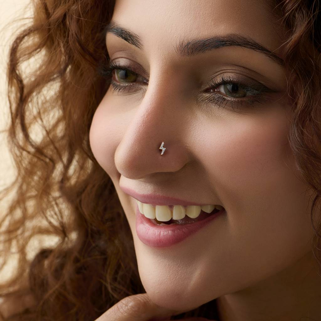 Yuvora Thunder Shine 14K Gold  Lab Grown Diamond Nose Pin For Women | Bis Hallmarked : DIANP1008-14YG-IS