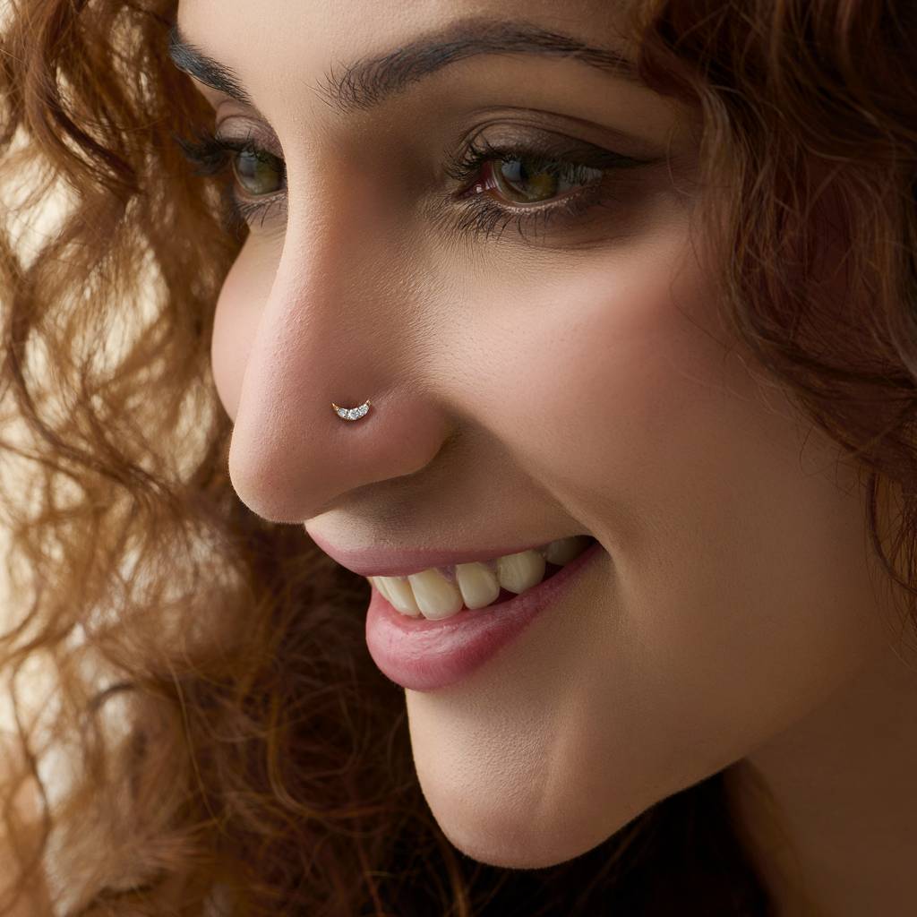 Yuvora 14K Gold Lunar Crest Half Moon Inspired Lab Grown Diamond Nose Pin For Women | Bis Hallmarked : DIANP1012-14YG-IS