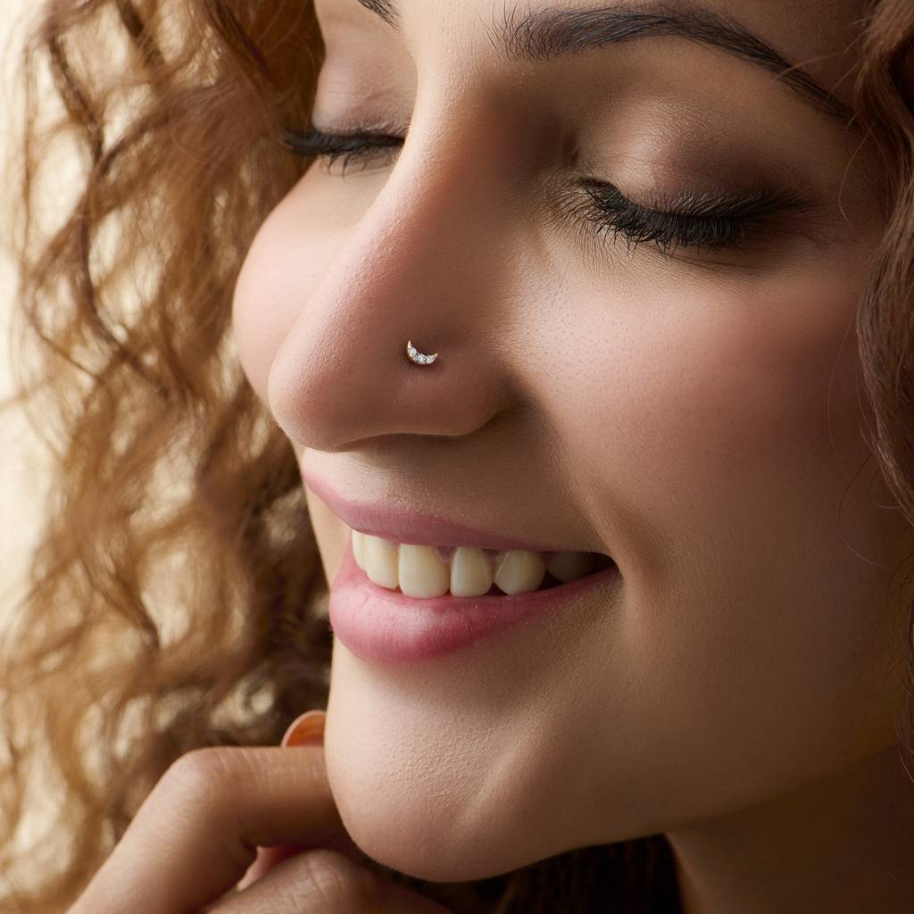 Yuvora Half Moon 14K Gold Nose Pins With Lab Grown Diamond For Women  | Bis Hallmarked : DIANP1014-14YG-IS