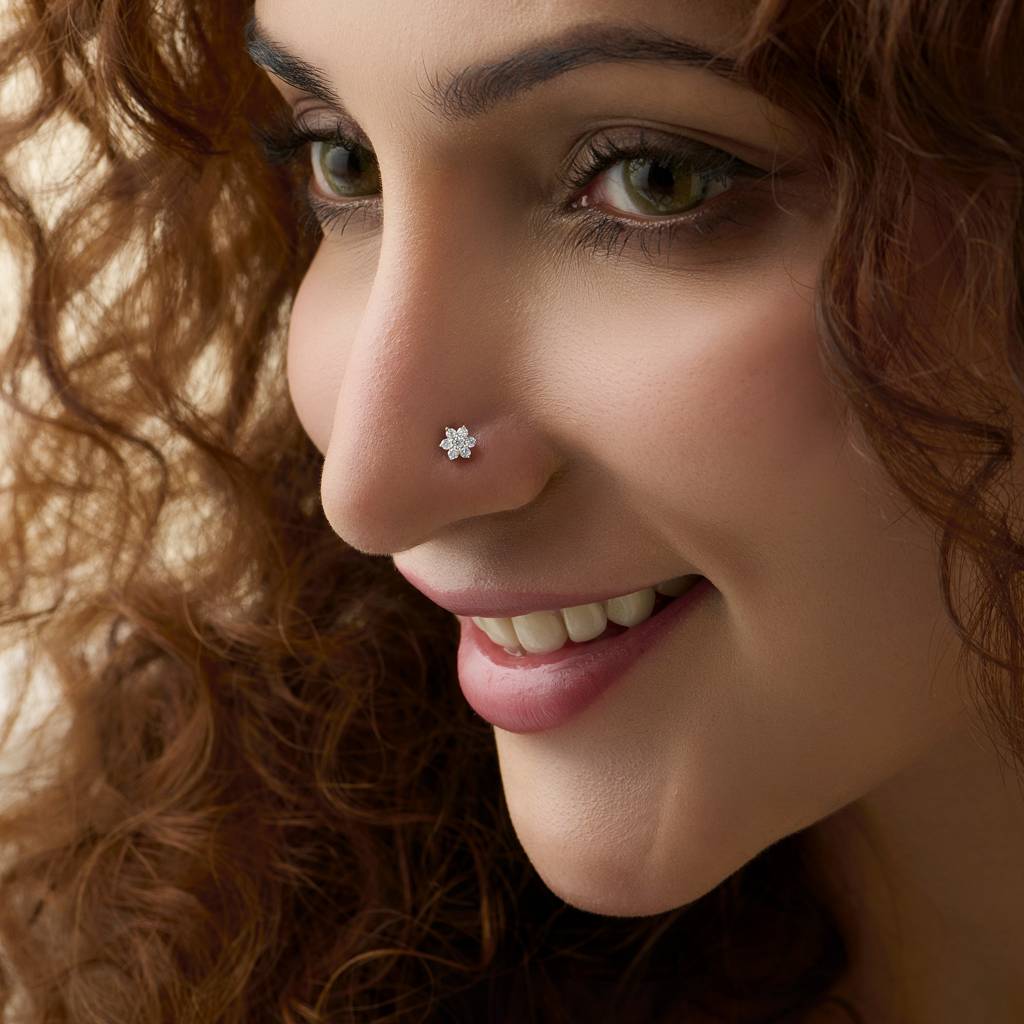 Yuvora Petal Star Flower Inspired 14K Gold And Lab Grown Diamond Nosepin For Women  | Bis Hallmarked : DIANP1016-14YG-IS