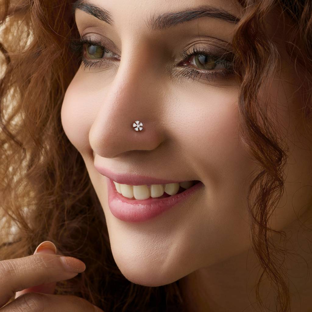 Yuvora Petal Grace Flower Inspired 14K Gold Lab Grown Diamond Nose Pin For Women | Bis Hallmarked : DIANP1024-14YG-IS