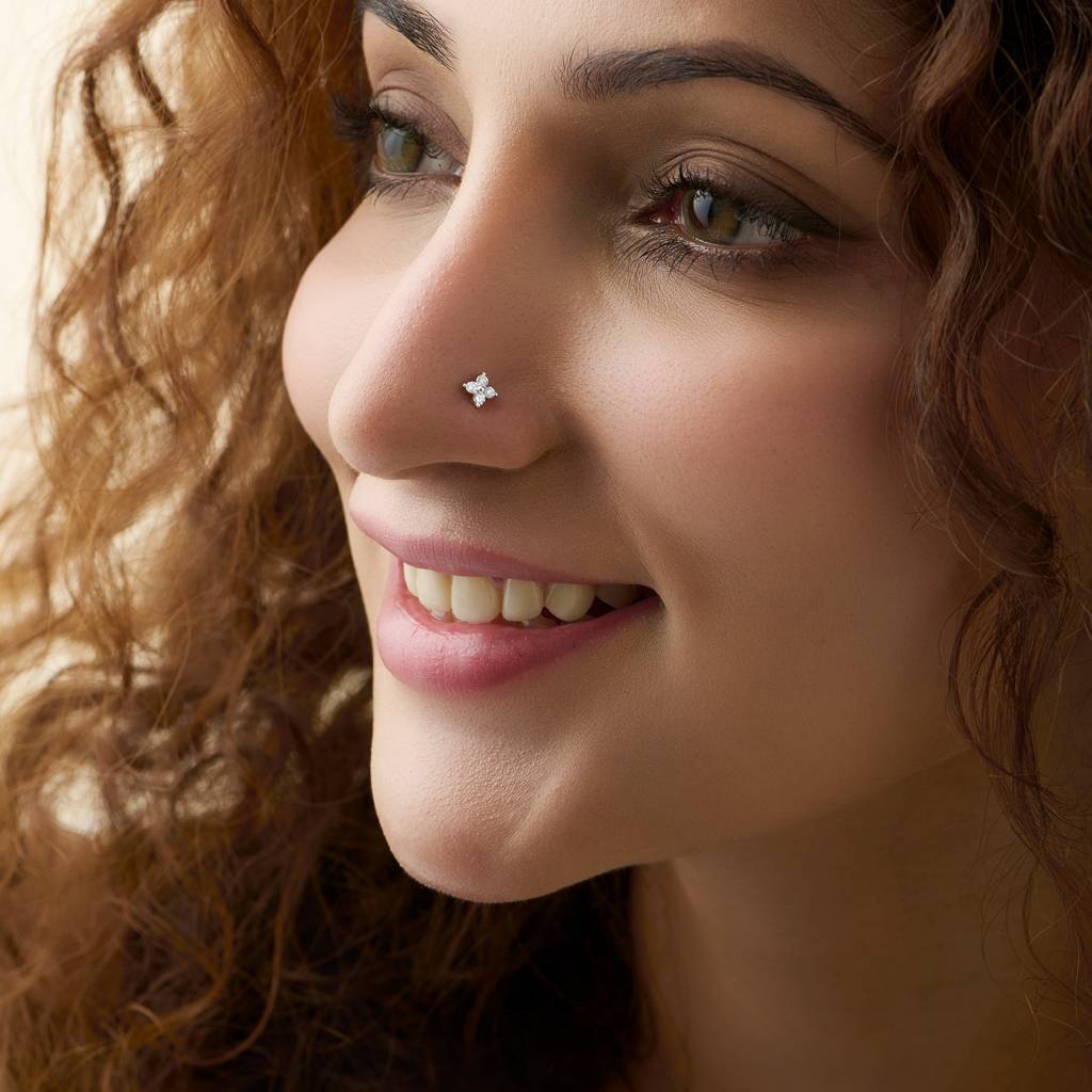 Yuvora Daisy Chic 4 Petal Flower Inspired 14K Gold Lab Grown Diamond Nose Pin For Women | Bis Hallmarked : DIANP1029-14YG-IS
