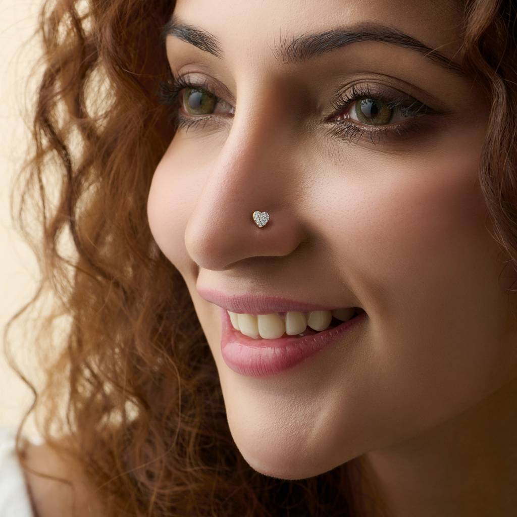 Yuvora Heart Diamond 14K Gold Lab Grown Diamond Nose Pin For Women | Bis Hallmarked : DIANP1035-14YG-IS