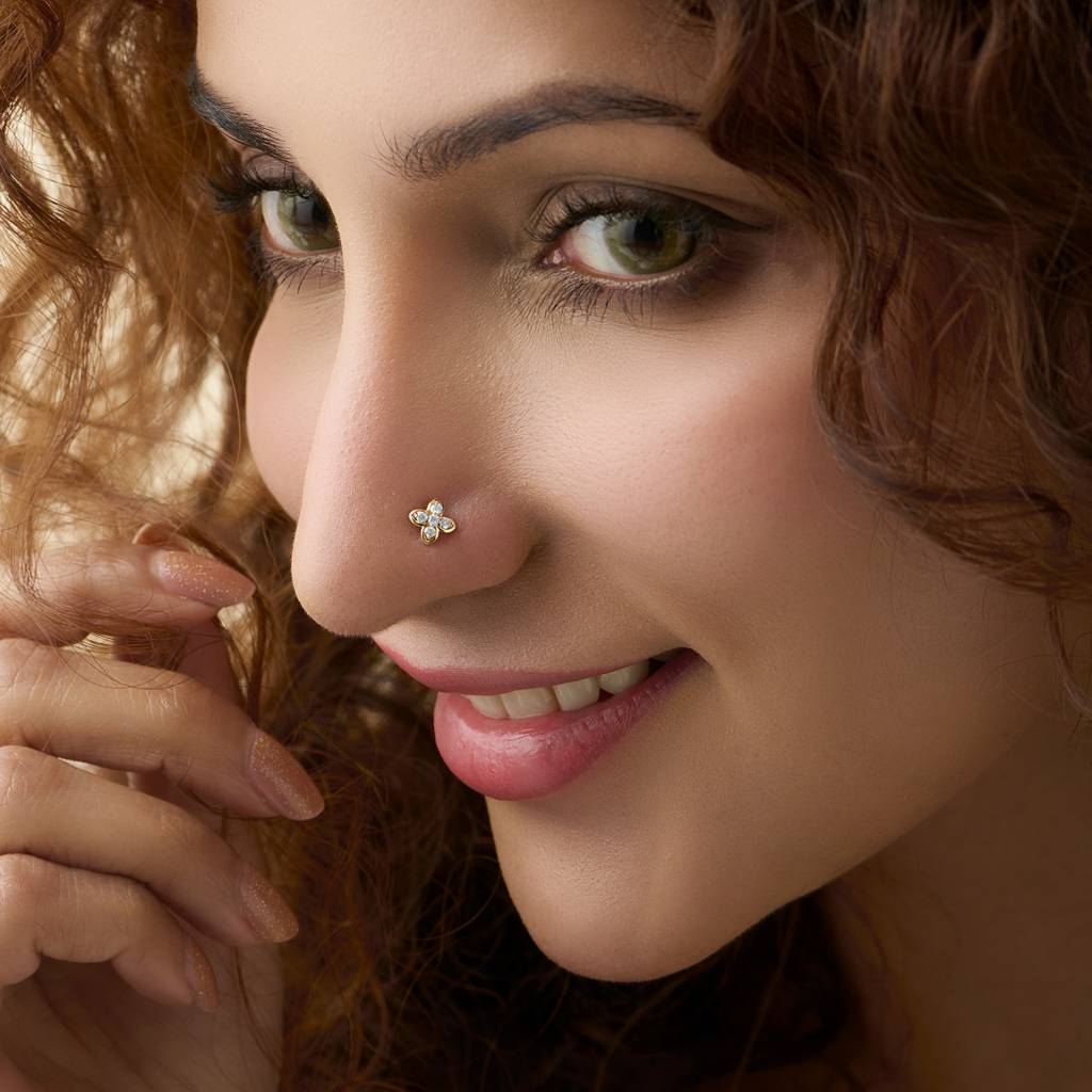 Yuvora 14K Gold Urban Bloom Flower Inspired Lab Grown Diamond Nose Pin For Women | Bis Hallmarked : DIANP1059-14YG-IS