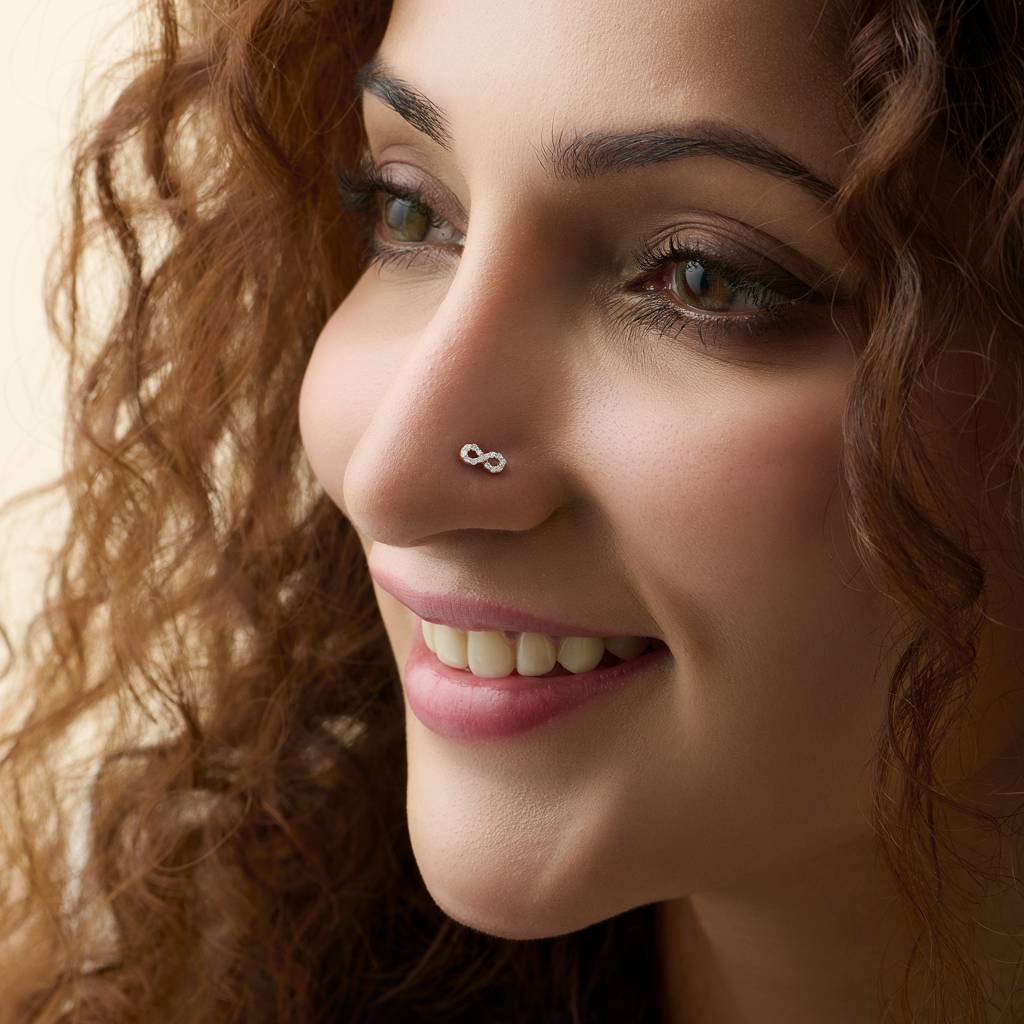 Yuvora 14K Gold Infinite Loop Love Inspired Lab Grown Diamond Nose Pin For Women | Bis Hallmarked : DIANP1061-14YG-IS