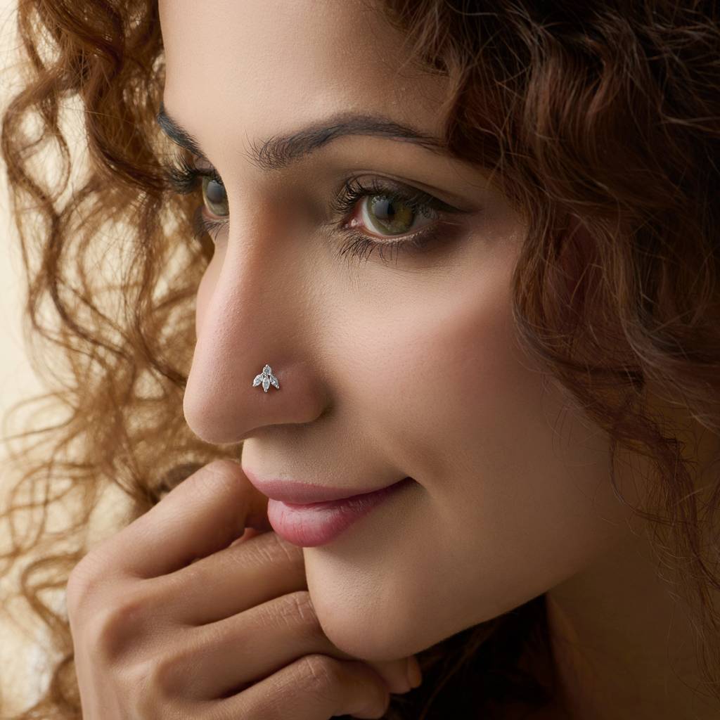 Yuvora 14K Gold Urban Leaf Nature Inspired Lab Grown Diamond Nose Pin For Women | Bis Hallmarked : DIANP1062-14YG-IS