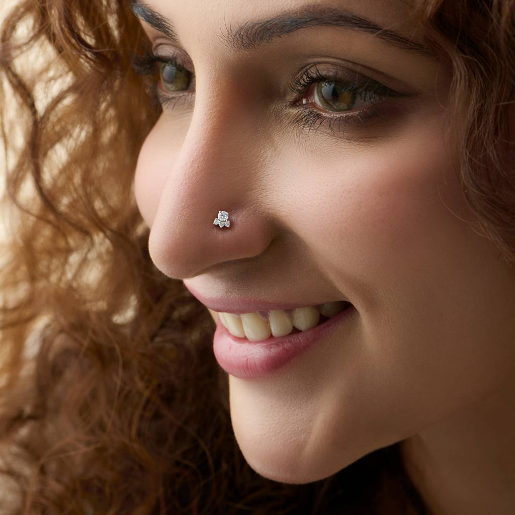 Yuvora 14K Gold Gleam Cluster Single Solitaire Lab Grown Diamond Nose Pin For Women | Bis Hallmarked : DIANP1064-14YG-IS