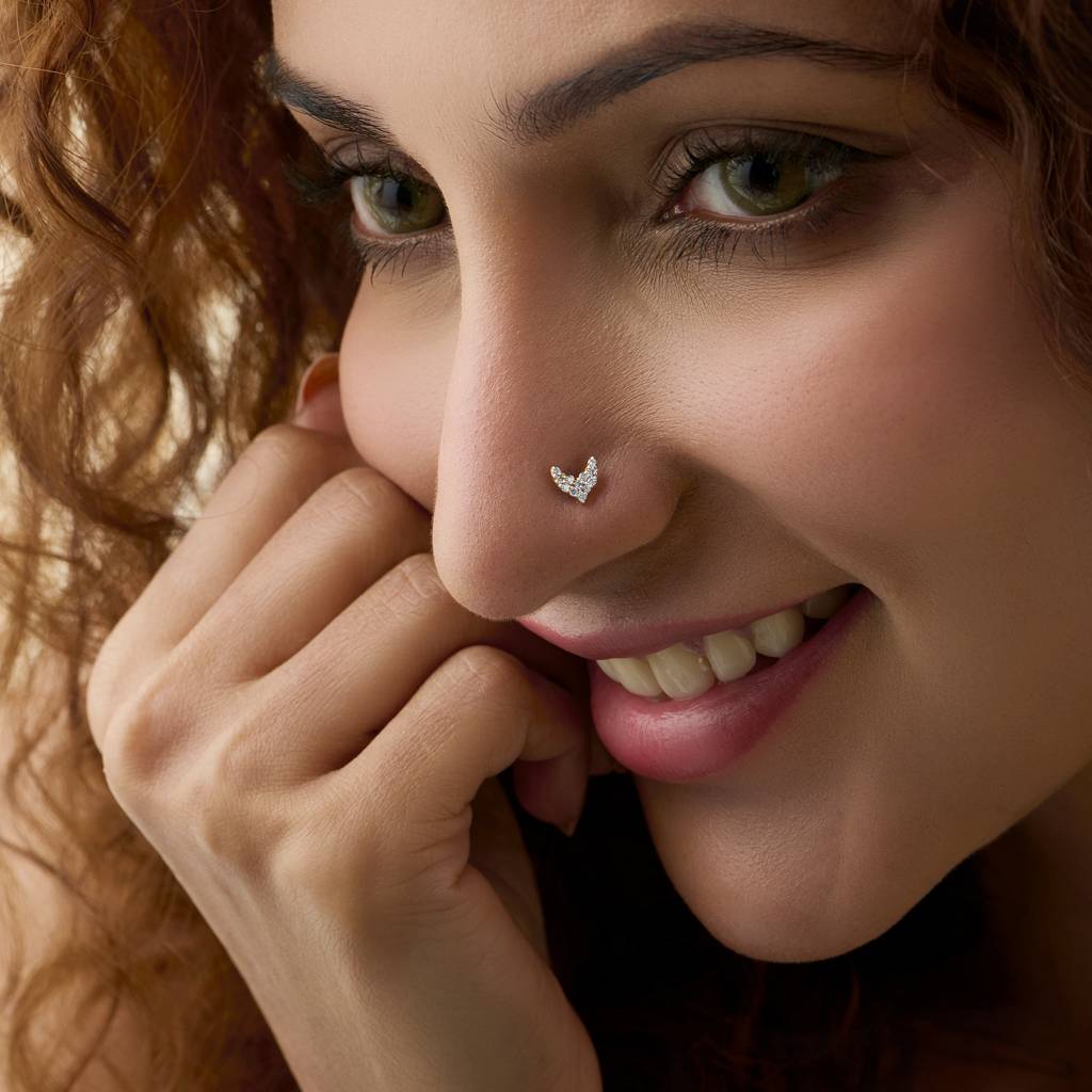 Yuvora 14K Goldmystery Heart Inspired With Small Multiple Lab Grown Diamond Nose Pin For Women | Bis Hallm : DIANP1066-14YG-IS