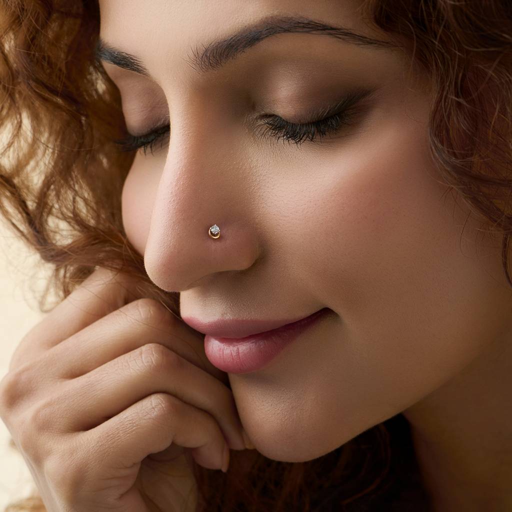 Yuvora 14K Gold Solo Crescent Single Solitaire Half Moon Inspired Lab Grown Diamond Nose Pin For Women | B : DIANP1068-14YG-IS