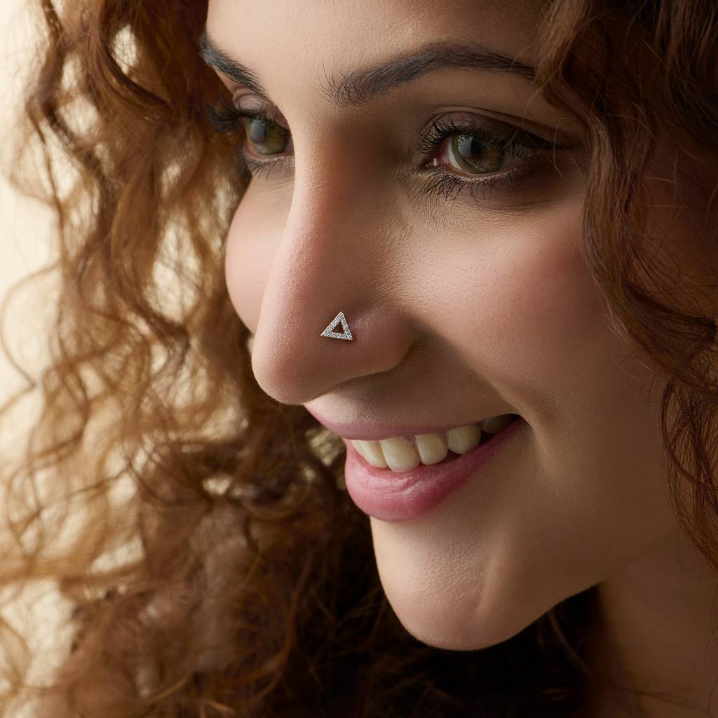 Yuvora 14K Gold Pyramid Brilliance  Lab Grown Diamond Nose Pin For Women | Bis Hallmarked : DIANP1070-14YG-IS