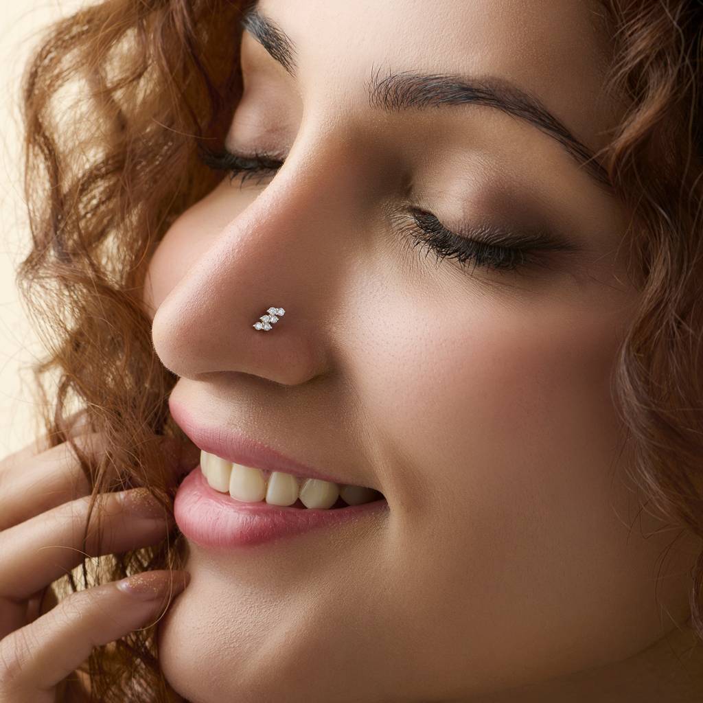 Yuvora 14K Gold Linear Sparkle Six Set  Lab Grown Diamond Nose Pin For Women | Bis Hallmarked : DIANP1075-14YG-IS