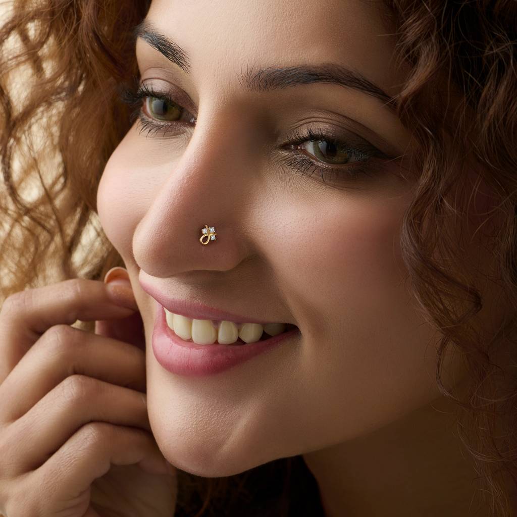 Yuvora 14K Gold Itrio Knot Minimal  Lab Grown Diamond Nose Pin For Women | Bis Hallmarked : DIANP1087-14YG-IS