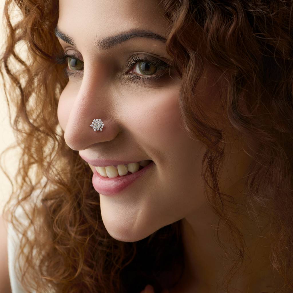 Yuvora 14K Gold Cluster Burst Cloud Inspired Lab Grown Diamond Nose Pin For Women | Bis Hallmarked : DIANP1101-14YG-IS