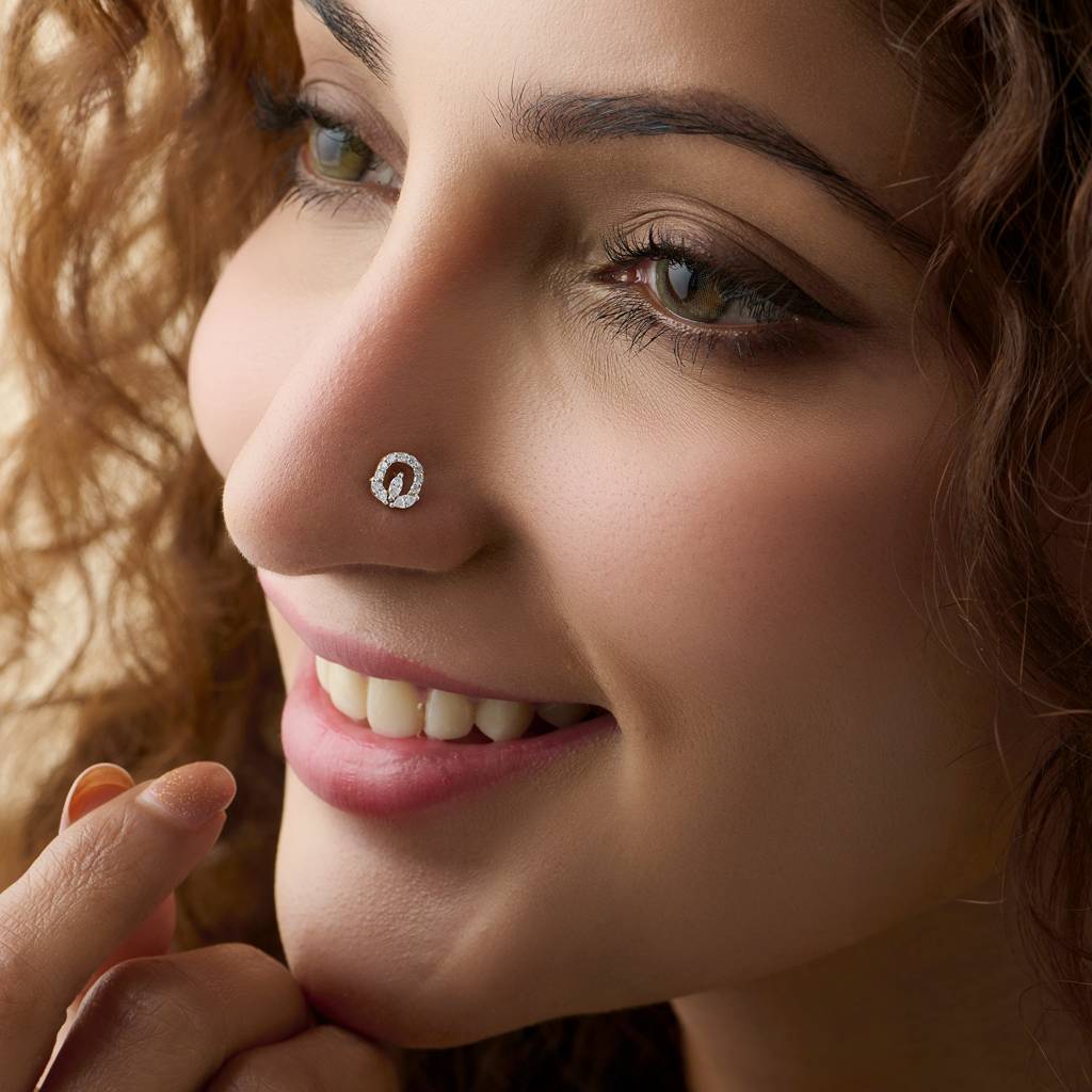 Yuvora 14K Gold Blooming Petals Flower Inspired Solitaire Lab Grown Diamond Nose Pin For Women | Bis Hallm : DIANP1104-14YG-IS