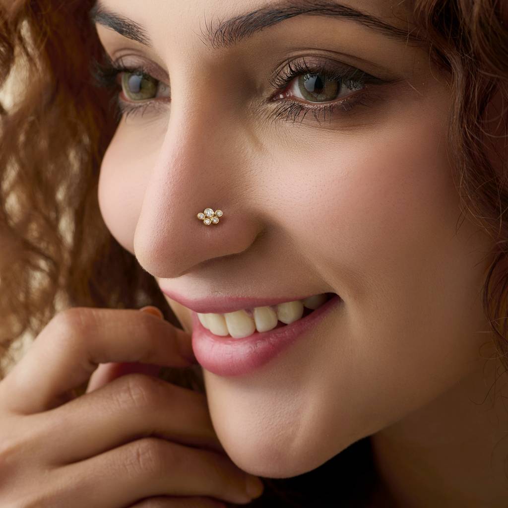 Yuvora 14K Gold Cloud Cluster Cloud Inspired Lab Grown Diamond Nose Pin For Women | Bis Hallmarked : DIANP1106-14YG-IS