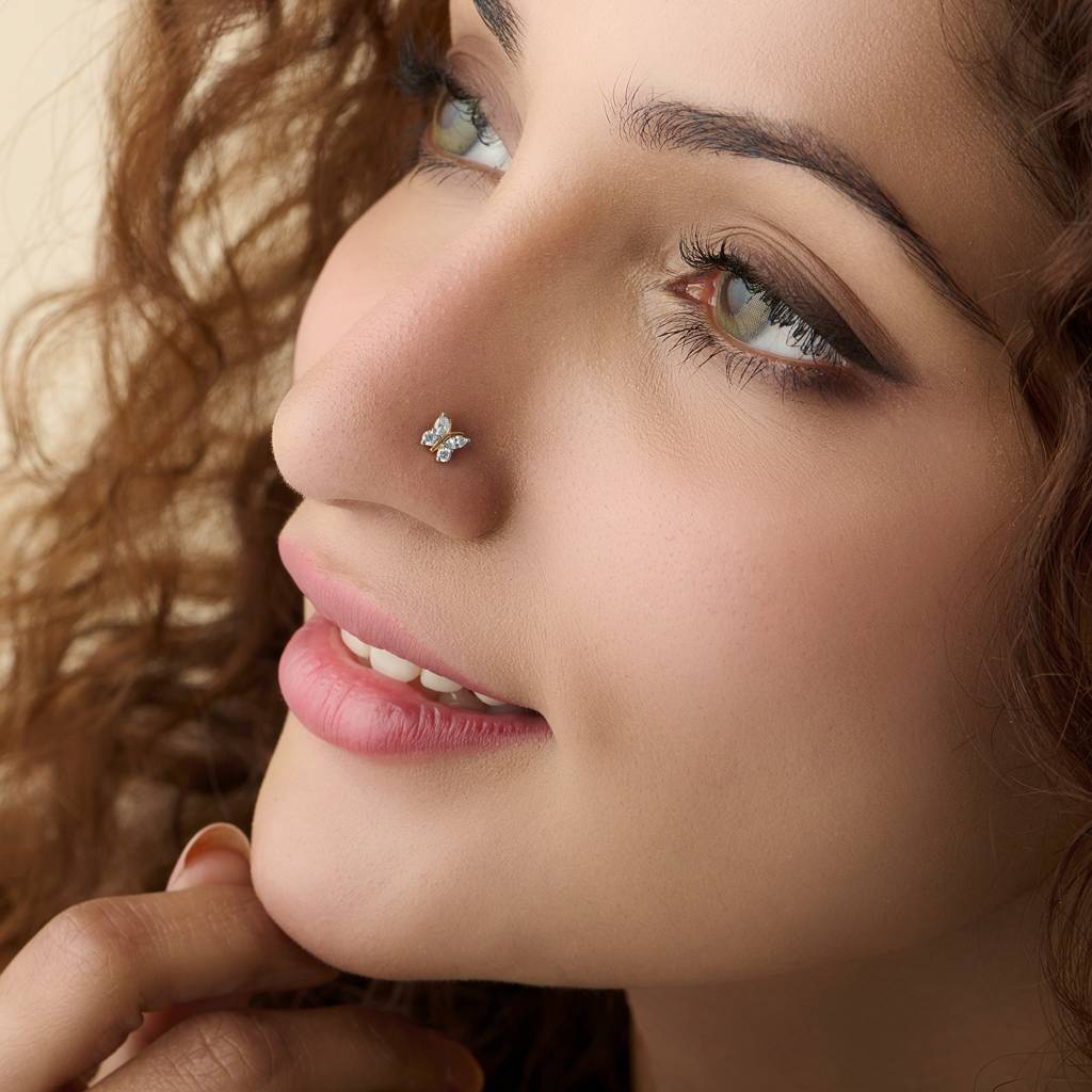 Yuvora 14K Gold Garden Flutter Butterfly Inspired  Lab Grown Diamond Nose Pin For Women | Bis Hallmarked : DIANP1125-14YG-IS
