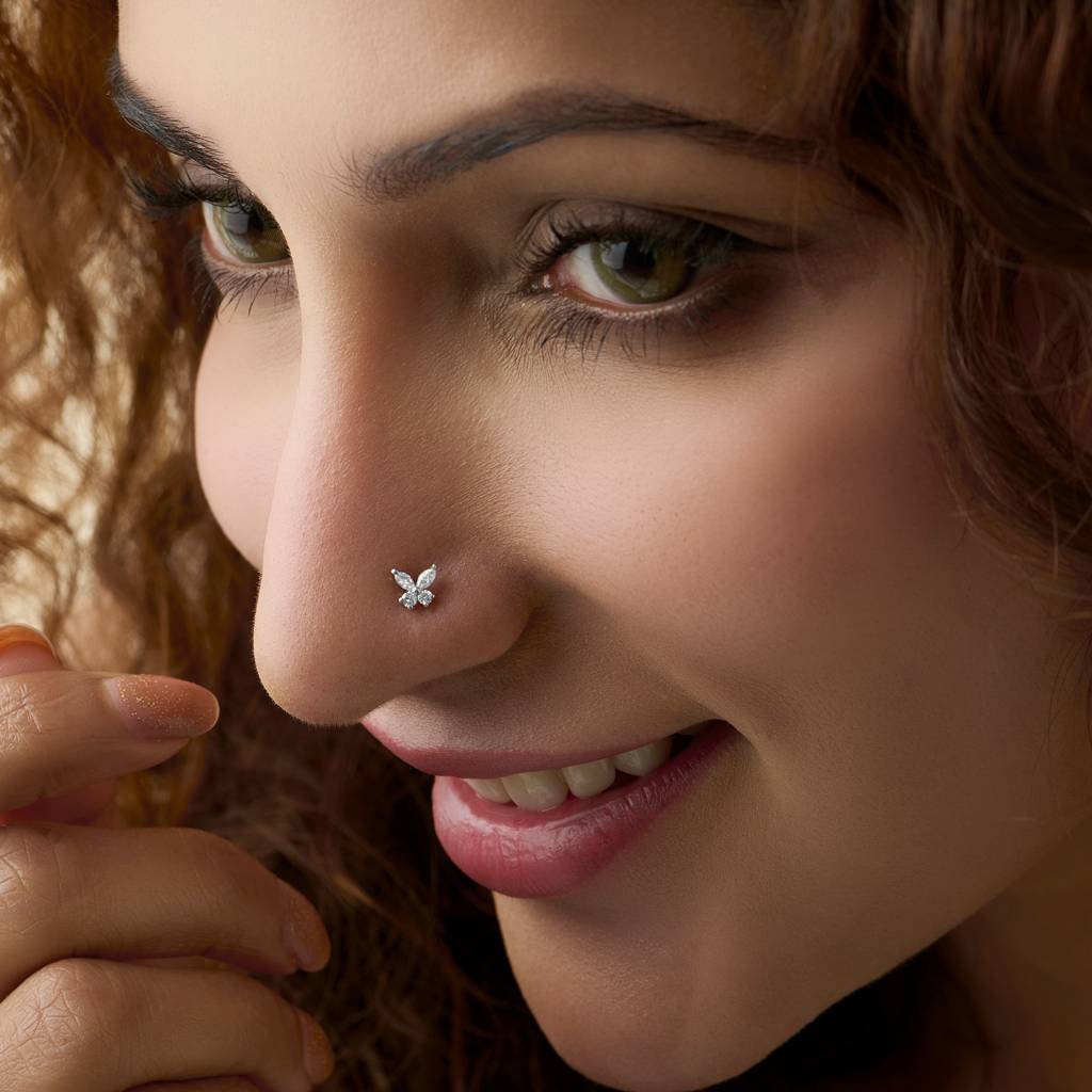 Yuvora 14K Gold Woodland Flutter Butterfly Inspired Lab Grown Diamond Nose Pin For Women | Bis Hallmarked : DIANP1127-14YG-IS