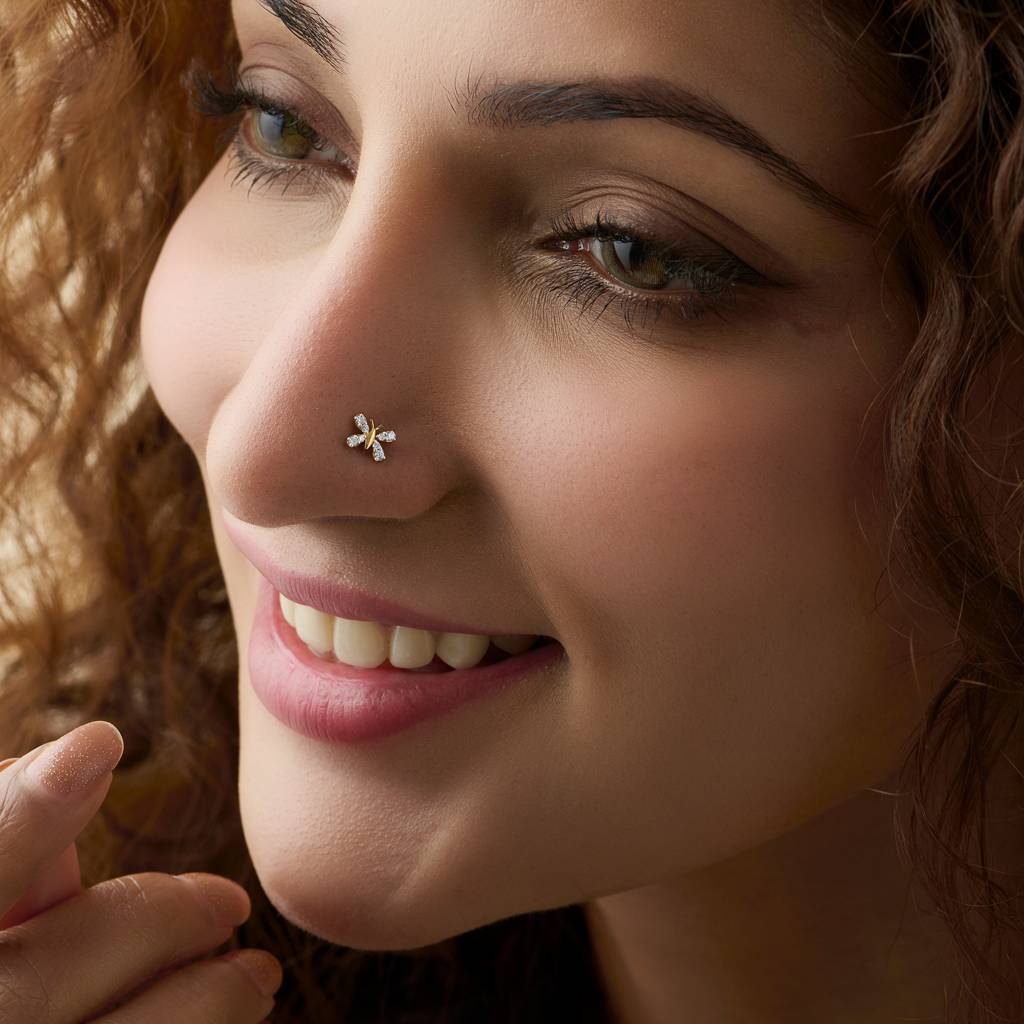 Yuvora 14K Gold Meadew Wings Butterfly Inspired Lab Grown Diamond Nose Pin For Women | Bis Hallmarked : DIANP1128-14YG-IS