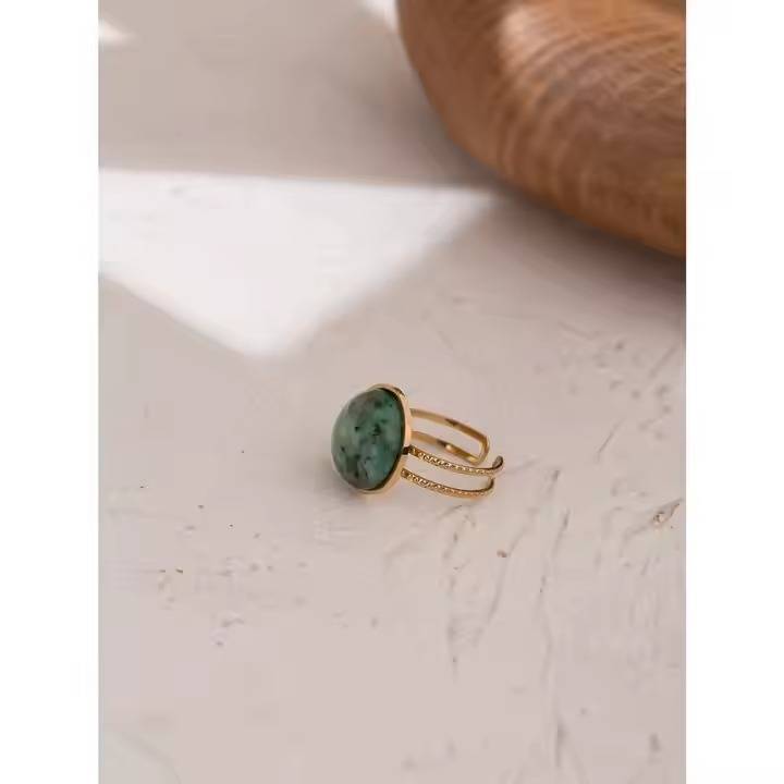 18K Gold Plated Anti-Tarnish Adjustable Stone Ring : RIN-229