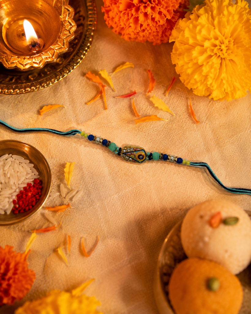 Set Of 2 Evil Eye Rakhis For Brother | Antique Nazar Rakhi & Classic Evil Eye Rakhi | Designer Nazariya Rakhi For : DR-0013.17