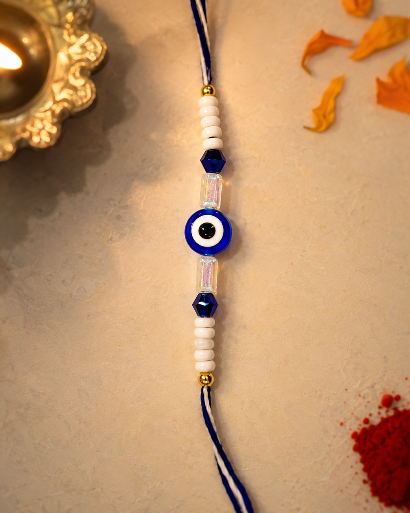 Set Of 3 Rakhis For Brother | English Bhai & Hindi Bhai Name Rakhi With Evil Eye Rakhi | Designer Rakhi For Bhaiya B : DR-0015
