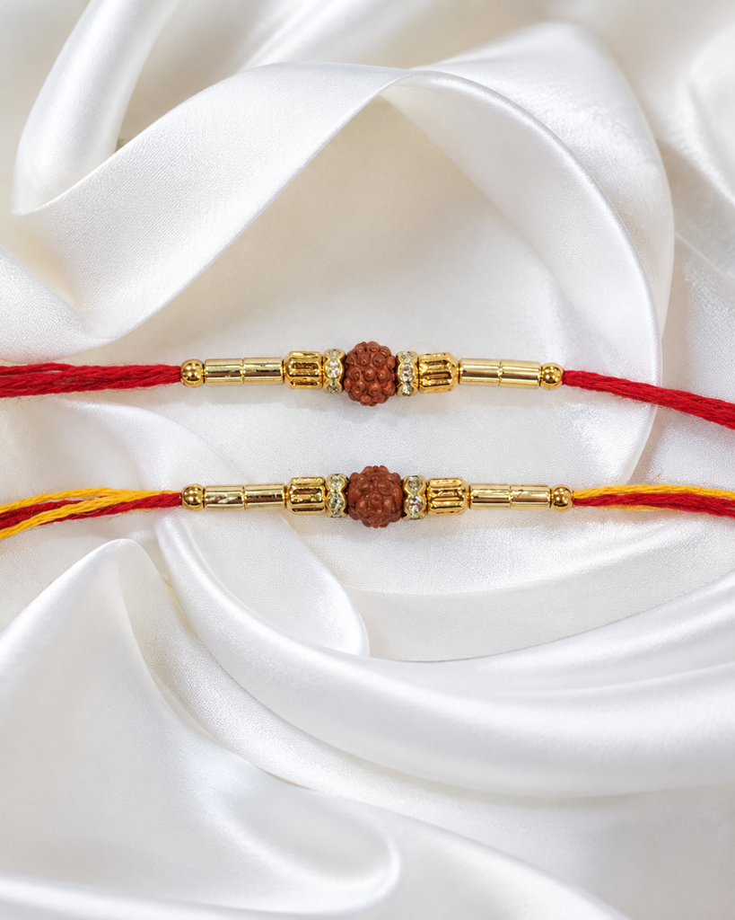 Set Of 2 Rudraksha Rakhi For Brother | Auspicious Rudraksha Bead Rakhi With Gold Beads | Spiritual Traditional Rakhi : DR-0023