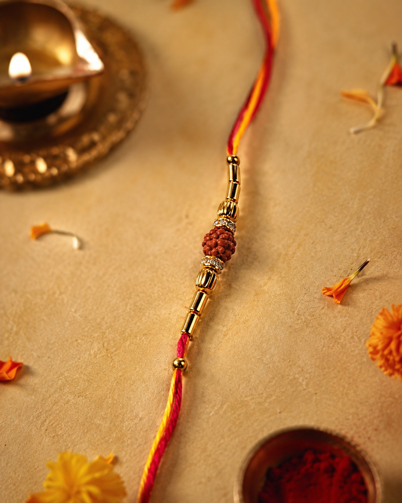 Set Of 2 Rakhis For Brother | Hindi Bhai Meenakari Name Rakhi &Amp; Rudraksha Bead Rakhi | Traditional Designer R : DR-0029.23