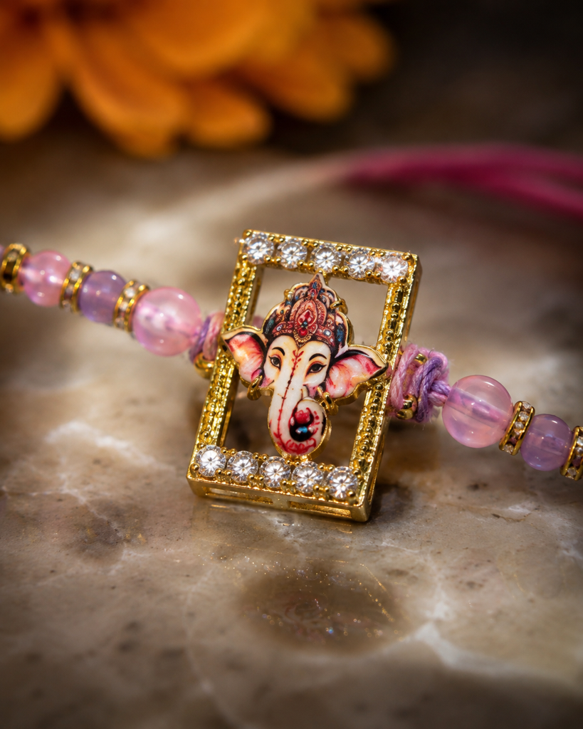 Set Of 3 Rakhis For Brother | Antique & Stone Ganpati Spiritual Rakhi With Bead Rakhi | Designer Rakhi For Bhaiya Bha : DR-008