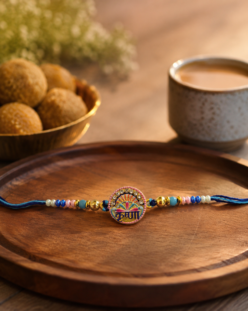 Set Of 3 Rakhis For Brother | Mor Heart, Lord Shiva & Krishna Name Rakhi | Designer Spiritual Rakhi For Bhaiya Bhai | : DR-009