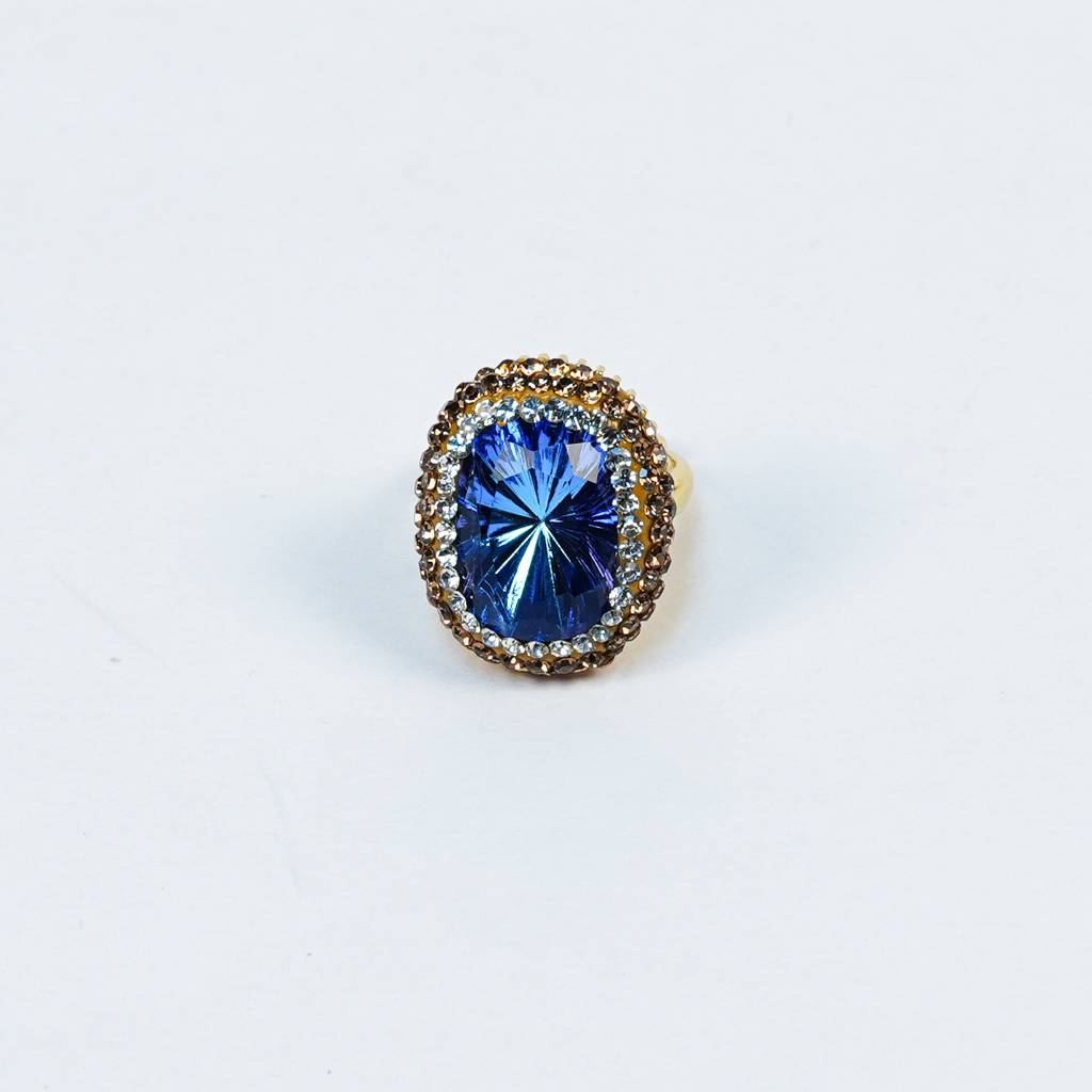 Gold Stainless Steel Crystal Statement Ring : 0068-DR