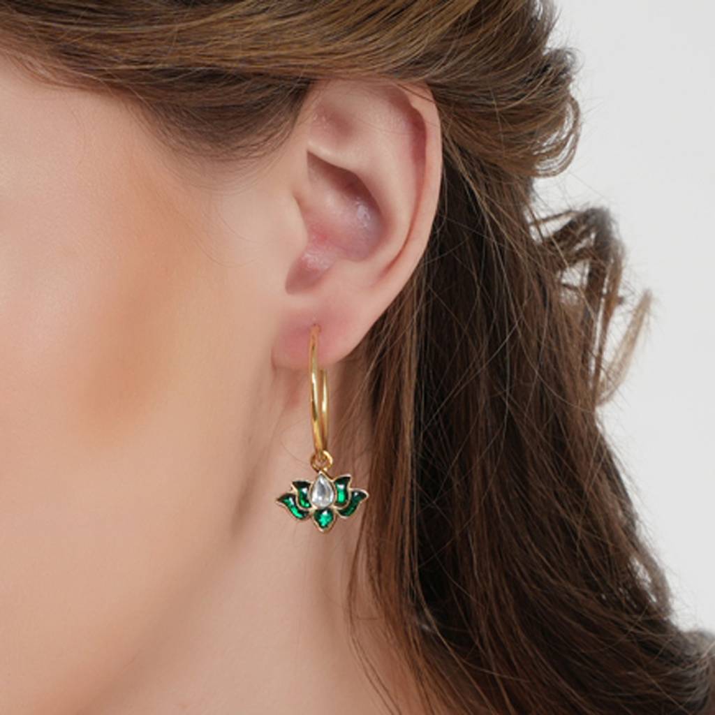 Green Lotus Kundan Chaandbalis : SSE862