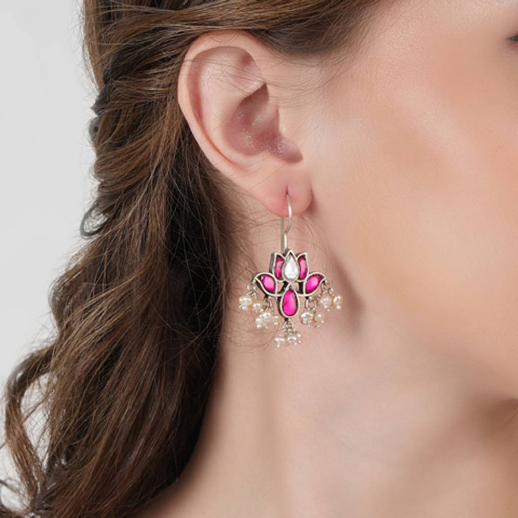 Pink Kundan Festive Earrings : SSE817