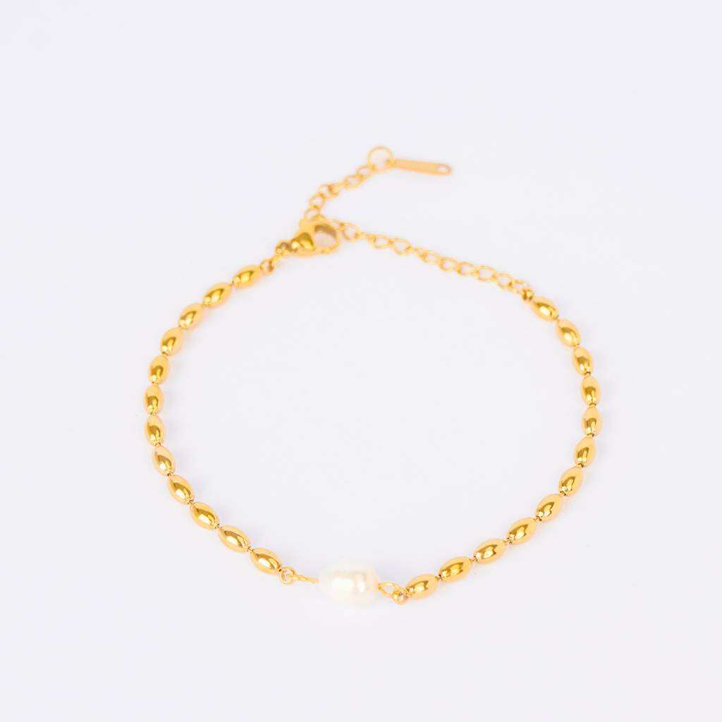 Pearl Bean Chain Heart Accent Bracelet : BR90