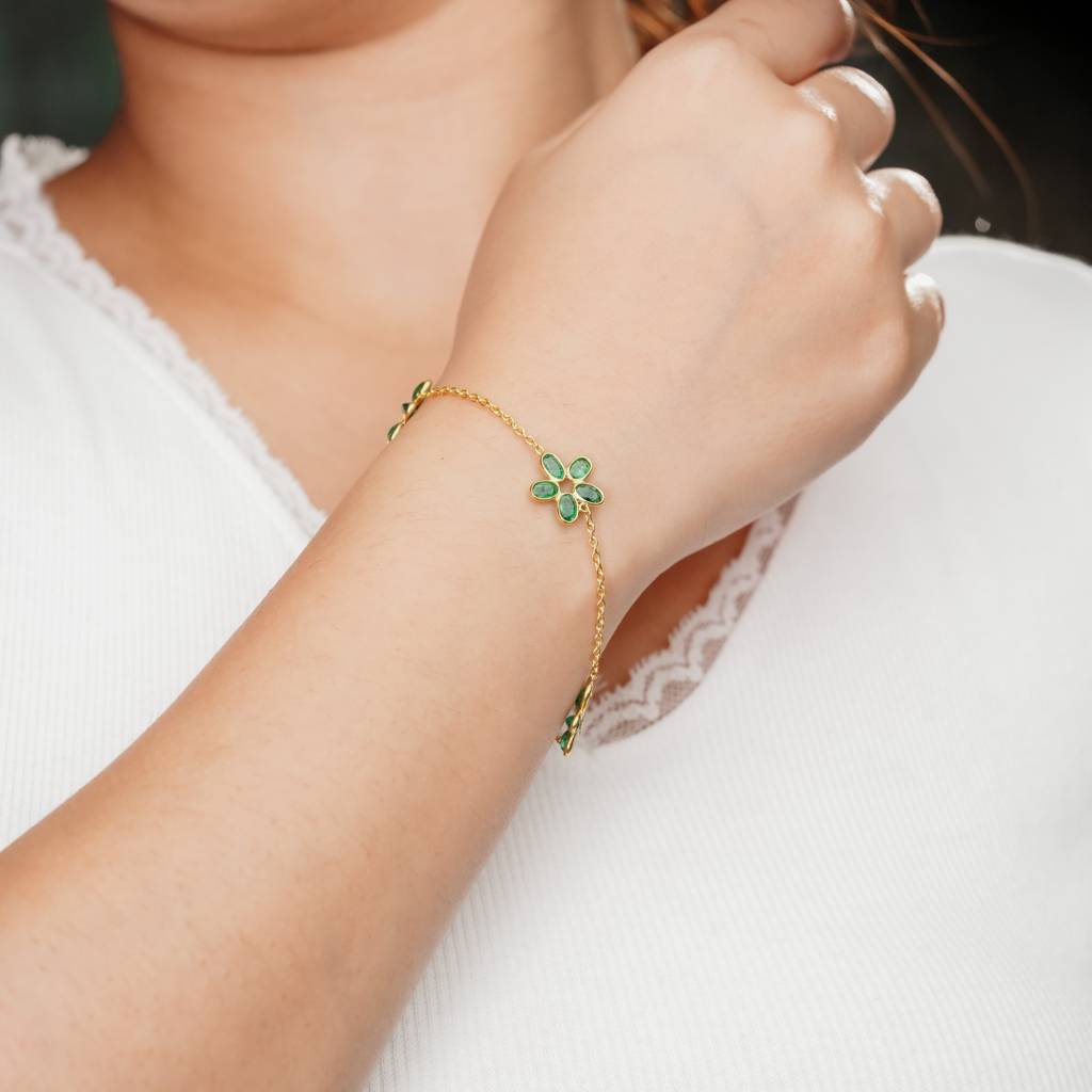 The Botanical Gardens Triple-Flower 18Kt Gold Plated Sterling Silver Bracelet | Made To Order : BR0008