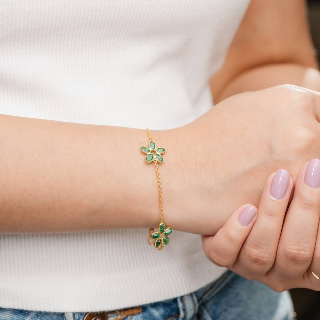 The Botanical Gardens Triple-Flower 18Kt Gold Plated Sterling Silver Bracelet | Made To Order : BR0008