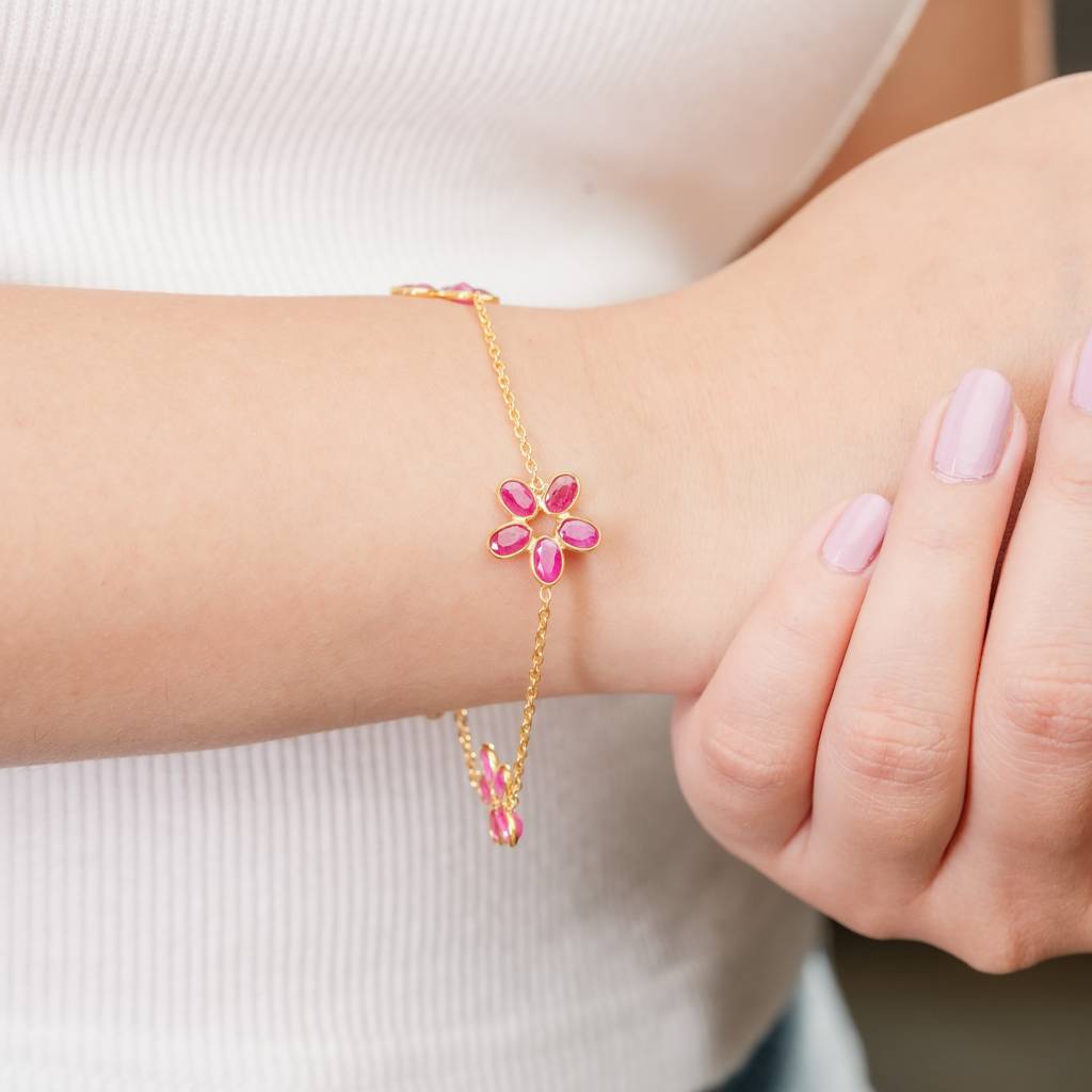 The Botanical Gardens Triple-Flower 18Kt Gold Plated Sterling Silver Bracelet | Made To Order : BR0009