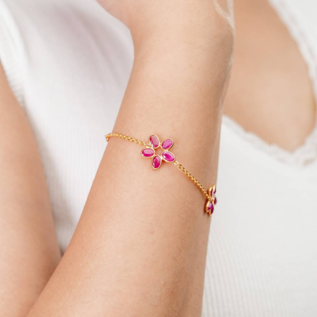 The Botanical Gardens Triple-Flower 18Kt Gold Plated Sterling Silver Bracelet | Made To Order : BR0009