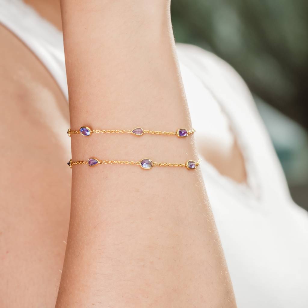 The Azure Harmony Dual-Layer Tanzanite 18Kt Gold Plated Sterling Silver Bracelet : BR0002