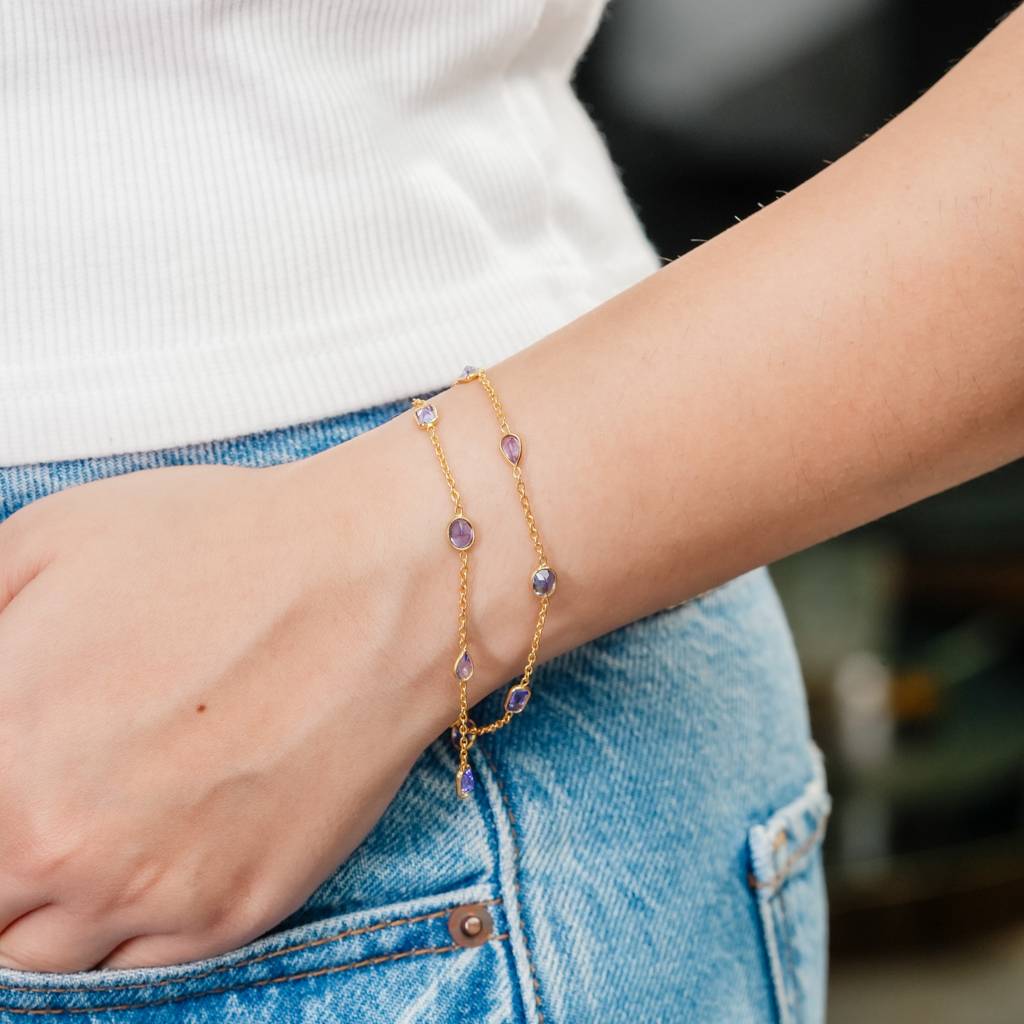 The Azure Harmony Dual-Layer Tanzanite 18Kt Gold Plated Sterling Silver Bracelet : BR0002