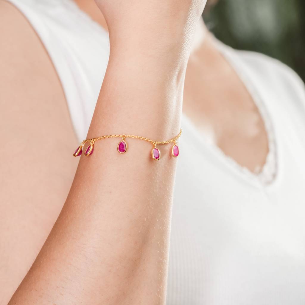 Single-Layer Semiprecious Stone 18Kt Gold Plated Sterling Silver Bracelet : BR0005
