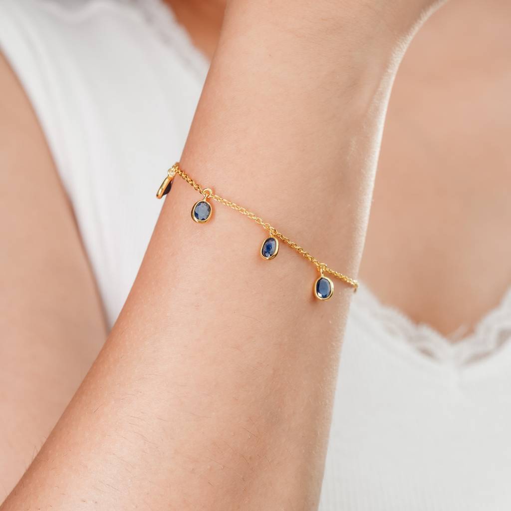 Single-Layer Semiprecious Stone 18Kt Gold Plated Sterling Silver Bracelet : BR0006