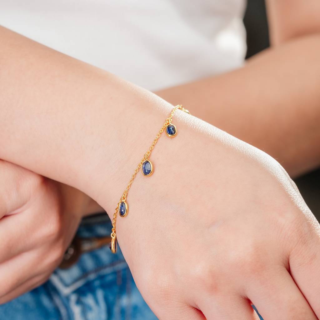 Single-Layer Semiprecious Stone 18Kt Gold Plated Sterling Silver Bracelet : BR0006