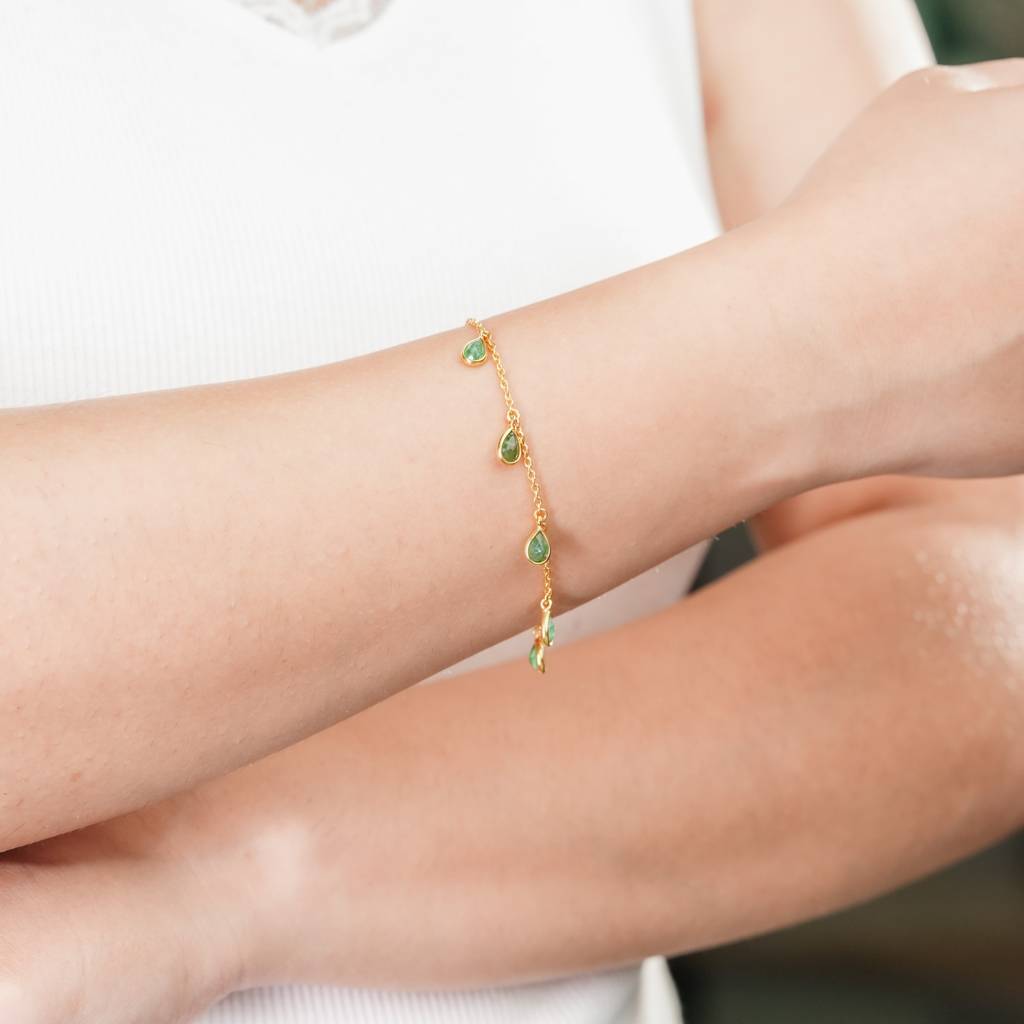 Single-Layer Semiprecious Stone 18Kt Gold Plated Sterling Silver Bracelet : BR0004