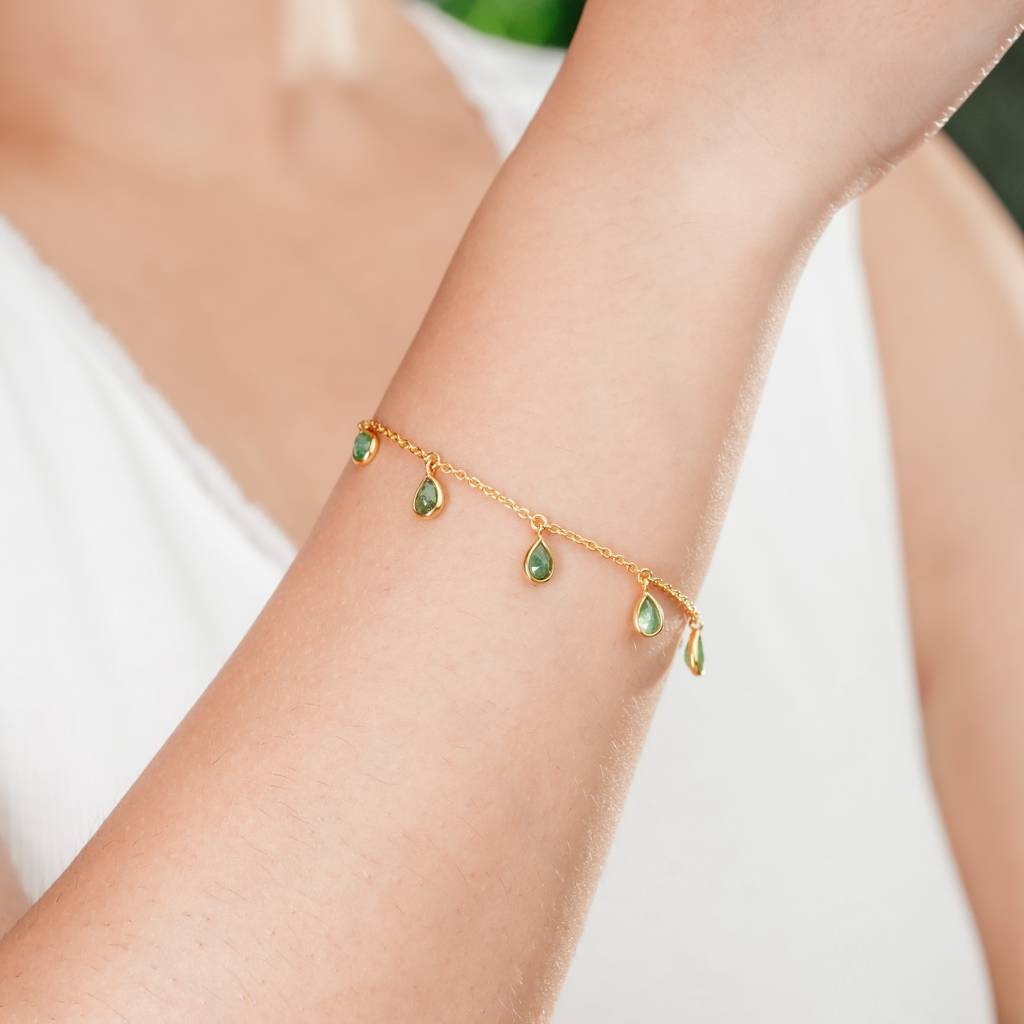 Single-Layer Semiprecious Stone 18Kt Gold Plated Sterling Silver Bracelet : BR0004