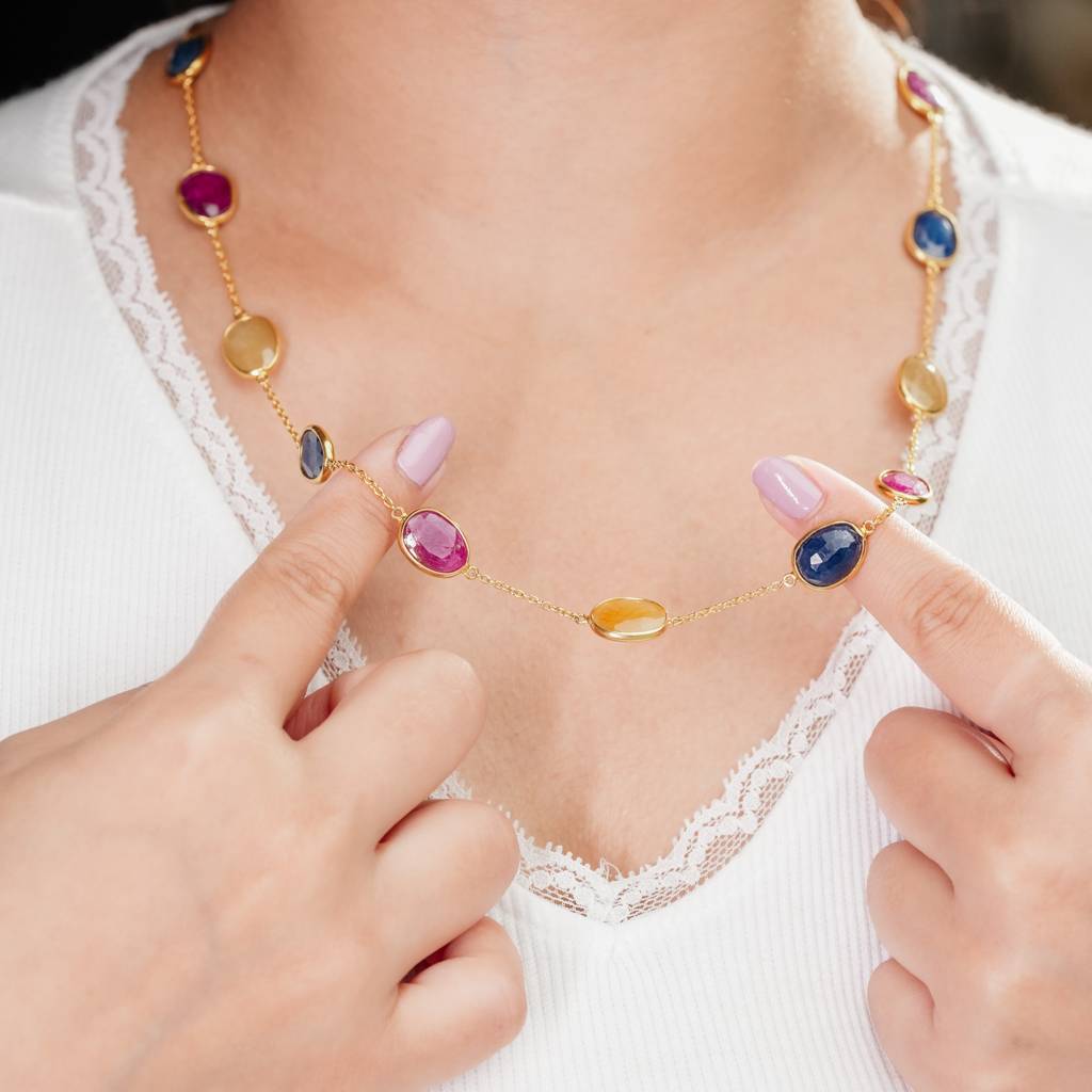The Trinity Royal Gemstone Chain - Ruby Yellow Sapphire Blue Sapphire 18Kt Gold Plated Sterling Silver : NK0003