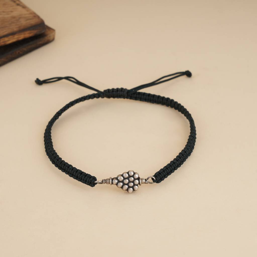 925 Silver Black Thread Anklet : SSA028