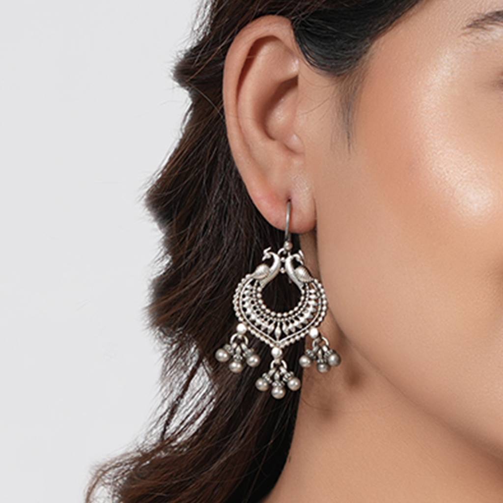 Tribal Silver Peacock Earrings : SSE828
